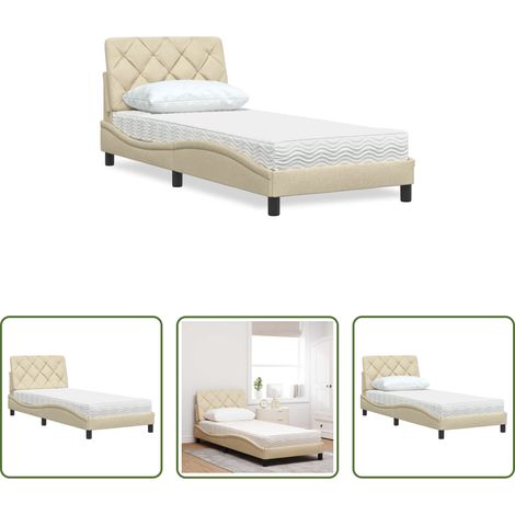 Matelas en mousse -  Lit avec matelas crème 90x190 cm tissu (1/5)