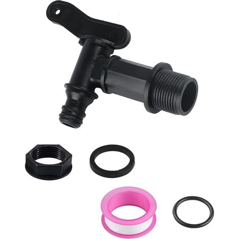 Robinets d'écoulement pour citerne d'eau de pluie, robinet 3/4" en plastique de rechange avec joint contre-écrou bande d'étanchéité pour réservoir d'eau de pluie, avec joints en caoutchouc (1/5)