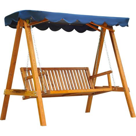 Dondolo da Giardino 3 Posti in Legno con Baldacchino Swing Blu (1/5)