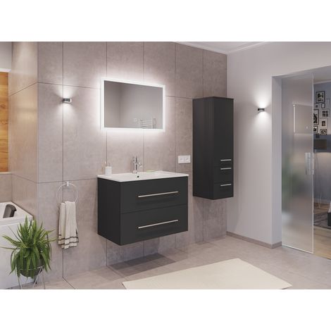 Badmöbel Set Firenze 80 3tlg. LED Spiegel und Hochschrank grafit