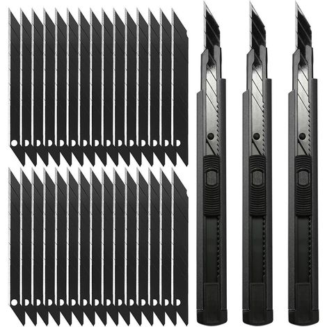 Professionelles Cuttermesser Set 9mm mit 30 Abbrechklingen - Schwarz (1/5)
