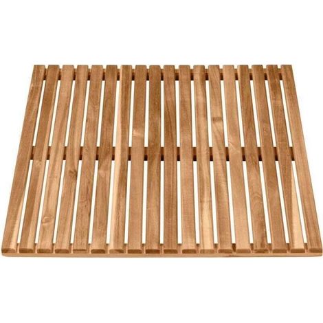Caillebotis de douche , Sortie de piscine, sauna, Avec pieds antidérapants, Usage intérieur ou extérieur, Acacia Certifié FSC®, 55x55cm, Marron (1/4)