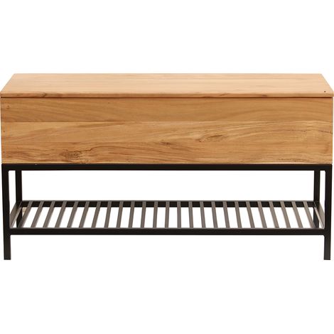 Panca da ingresso industriale con contenitore massello di acacia metallo nero SORG