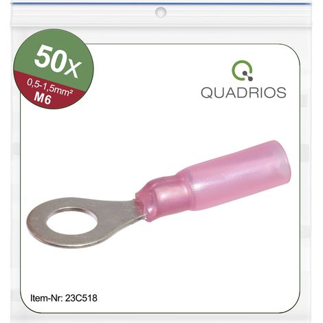 Quadrios 23C518 Ringkabelschuh Querschnitt (max.)=1.5 mm² Loch-Ø=6.5 mm Teilisoliert Rot 50 St. (1/5)