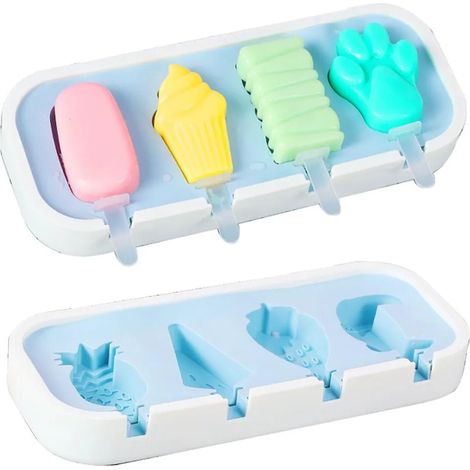 Confezione da 2 stampi per ghiaccioli in silicone senza BPA a 8 fori con decorazioni a forma di frutta e bastoncini per bambini (1/5)