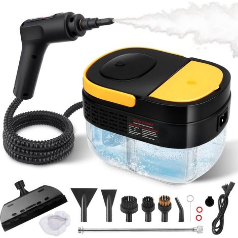 Steam cleaner, handle adjustable to 3 levels, heats up in 15 seconds, with 10 accessories — 2500W, Yellow (1/5)