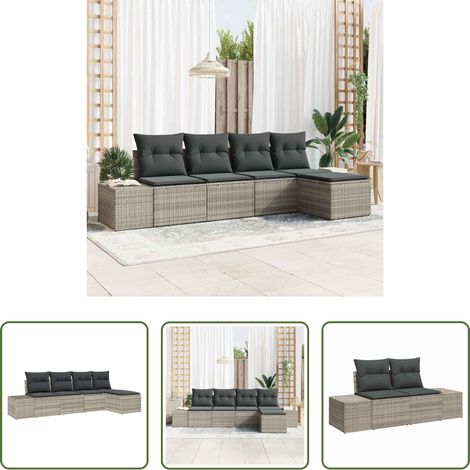 Poly Rattan - Sofa Set mit Kissen 5 pcs Hellgrau Poly Rattan (1/5)