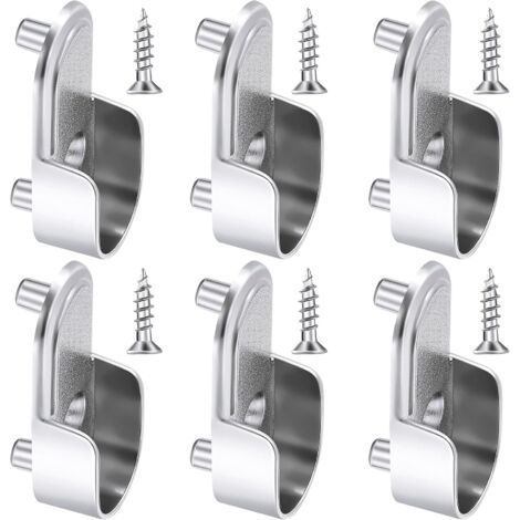 6 Supports d'Extrémité de Rail de Garde-Robe Ovales Support de Tringle de Garde-Robe en Argent Nickelé Supports de Rail de Bride de Garde-Robe de 15 mm et 6 Pièces Vis pour Penderie (1/5)