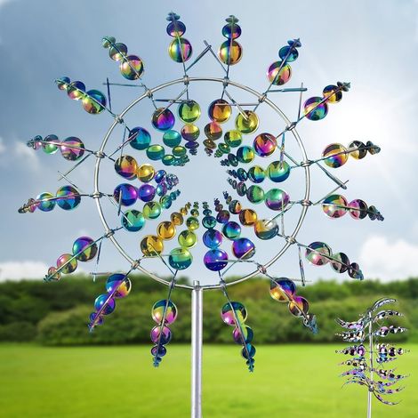 Moulin à vent jardin en métal résistant aux intempéries – Éolienne décorative pour terrasses et pelouses – Installation facile sans outil