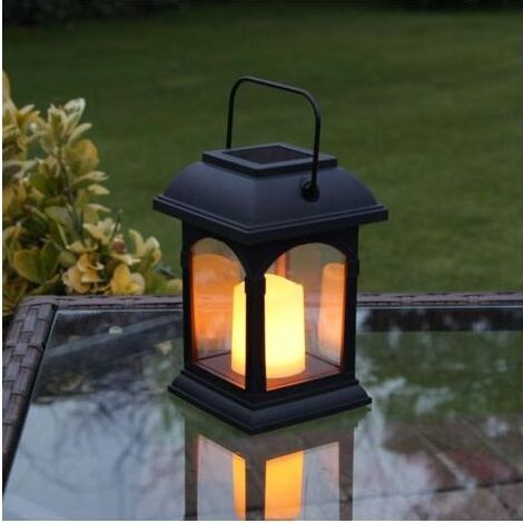 Pair Festive Lights Lanternes Solaires Décoratives Extérieures Noir Mat avec Éclairage Bougie LED Effet Vacillant Waterproof (1/5)