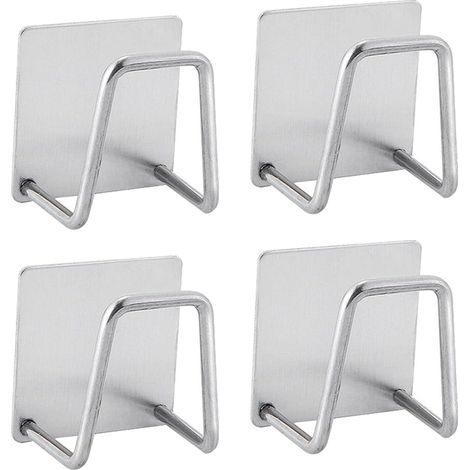 Lot de 4 porte-éponges auto-adhésifs, pour la cuisine, montage sans perçage, en acier inoxydable, antirouille et étanche, argent (1/4)