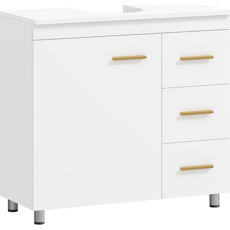 Mueble bajo lavabo con 3 cajones y puerta MDF blanco 70x30x65 cm HOMVRA (1/5)