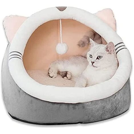 LIWI-Nid de Chat Niche pour Chat Grotte Antidérapant pour Animaux Doux Chaud lit Amovible Fermé Matelas Pliable Coussin (M,Cha[231] (1/4)