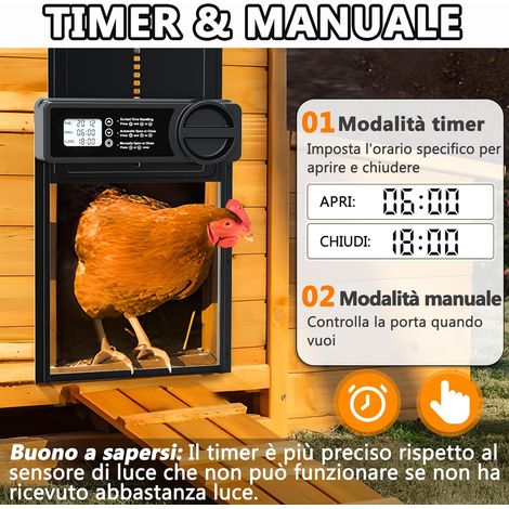 Porte automatique poulailler aluminium, ouvre-porte programmable pour volailles, système étanche anti-intempéries, contrôleur de sortie animaux, dispositif pratique pour enclos extérieur. (1/4)