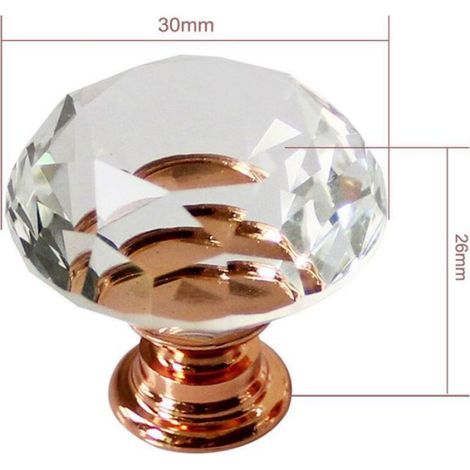10 x 30mm Poignée Bouton diamant bling décoration porte meuble rose tiroir armoire - Or rose (1/4)