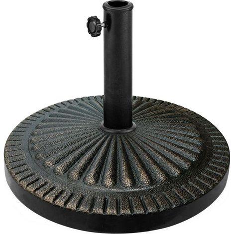 Socle de parasol marché résine bronze antique 31,5 lbs style rétro molette pétale adaptateur mâts 1,5"/1,9" jardin terrasse balcon restaurant barbecue extérieur (1/5)
