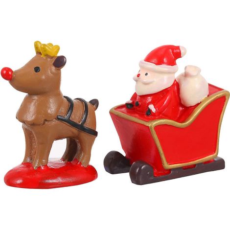 Lot de 2 décorations de Noël : Père Noël, renne et ornements en résine.-4.2X3.6X2.2CM-Red