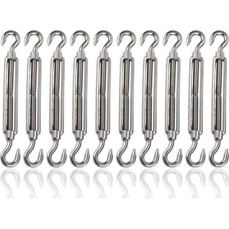 Lot de 10 crochets et œillets M4, tendeur C à O, en acier inoxydable 304, kit de matériel pour câble métallique tension très résistant, pour pare-soleil, installation d'auvent de tente