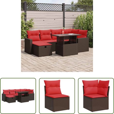 Rattanmöbel -  7-tlg. Garten-Sofagarnitur mit Kissen Braun Poly Rattan (1/5)