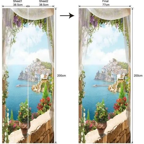 Rideau adhésif 3D pour porte, balcon et fenêtre, 77 x 200 cm, PVC autocollant, imperméable (1/4)