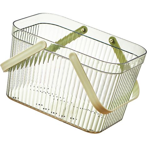 Set mit 2 Badezimmer-Aufbewahrungskörben, transparente Streifen, großes Fassungsvermögen, mit Griff, grün (1/5)
