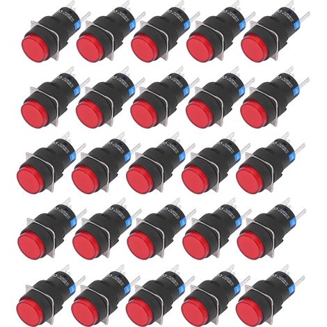 Interrupteur à bouton poussoir rond auto-verrouillant 16mm, 5 broches, avec voyant rouge 220V, lot de 25 pièces (1/5)