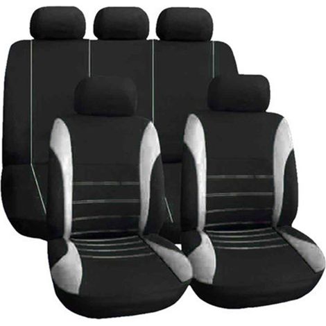 Housse de siège auto 9 pièces, coussin de protection universel quatre saisons, appuie-tête enveloppant, décoration intérieure pour la plupart des voitures, camions, SUV et fourgonnettes, style couture (1/5)