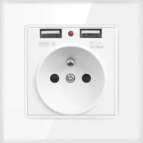 Prise électrique murale avec double USBChargeur 16A 250V ACMatériau PC ignifugeSortie USB 5V 2,1A pour appareils numériques (1/5)