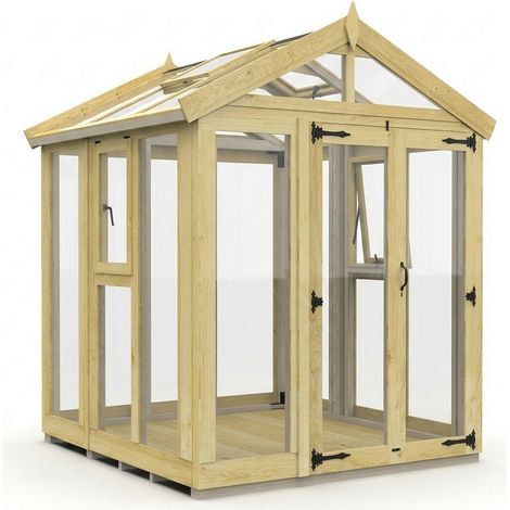 6ft x 6ft Apex Glass Greenhouse - Pressure Treated Timber - L183 x W183 x H210 cm - Natural