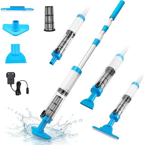 Aspirateur Piscine, Nettoyeur de Piscine Rechargeable, Aspirateur à Main avec Perche Télescopique 103.5–162.5cm, Forte Aspiration (1/5)