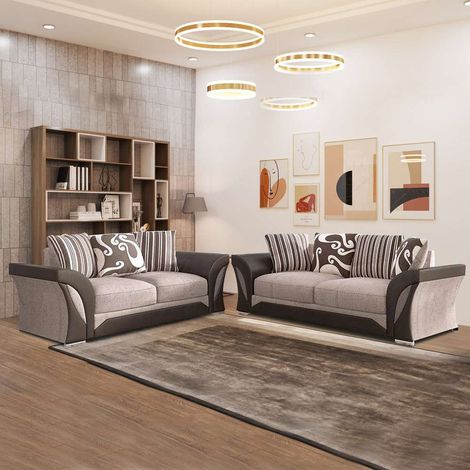 Waco Black/Grey & Beige/Brown  Corner/3+2 Seated Sofa Set - Beige/Brown 3+2