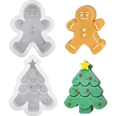 Deux lots de bougies pour sapin de Noël, moule en résine, bonbons en forme de bonhomme en pain d'épice, moule en silicone (1/5)