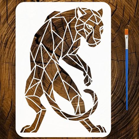 Pochoir de Peinture Panthère Géométrique avec Pinceau, 29,7x21cm Gabarit de Dessin de Motif Léopard Animal Réutilisable Pochoirs Taille A4 Pochoir Thème Animal pour Bois Tissu Mur Papier (1/5)