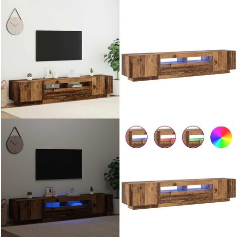 vidaXL Meuble TV avec lumières LED vieux bois bois d'ingénierie
