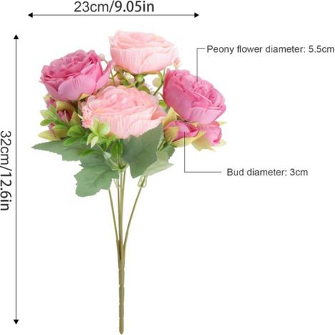 Pivoines Artificielles - Bouquet En Soie Pure - 32 X 23 Cm - Rose - 2 Pièces (1/5)
