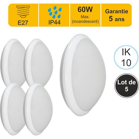 Lot de 5 appliques d'extérieur Hublot E27 rond IP44 IK10 - garantie 5 ans