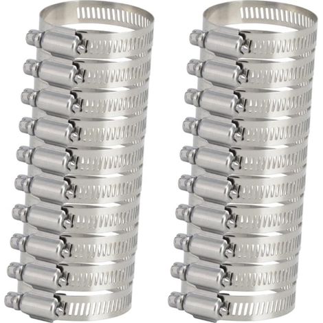 20 stuks - Ø 21-44mm - Slangklemset - slangklem - Bereik Wormwiel Slangklem - Brandstofleidingklem - Veerslangklem - voor Loodgieters-, Automobiel- en Mechanische Toepassingen - RVS - zilver - 12mm br (1/5)