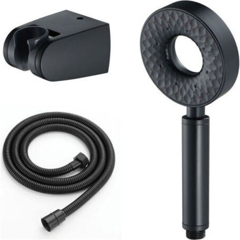Hochdruckdusche, runder ABS-Handbrausegurt, 1,5 m langer Edelstahl-Brauseschlauch, 3-Funktions-Handbrause mit Halterung, schwarz