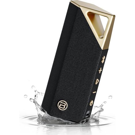 Haut-parleur Bluetooth, 12 heures d'autonomie, portable avec caisson de basses pour jazz, extérieur pour camping, plage et fête, doré (1/5)