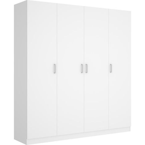 Pegane – Armoire de rangement 4 portes en panneau de particule mélaminé blanc – Longueur 200 cm x Profondeur 52 cm x Hauteur 215 cm – Charnières métalliques (1/5)