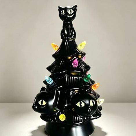 Nouvelles lanternes citrouilles effrayantes - Décorations d'Halloween avec lanternes citrouilles gothiques, sapin de Noël lumineux en résine avec chat noir -
