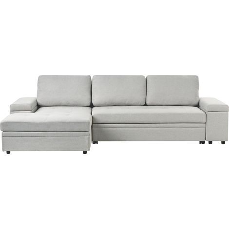 Sofá cama esquinero de tela con respaldo de poliéster gris claro derecho Hrisey (1/5)