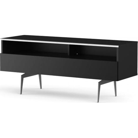Meuble TV 2 niches 1 porte mélaminé noir et pieds métal gris Perth 120 cm (1/5)