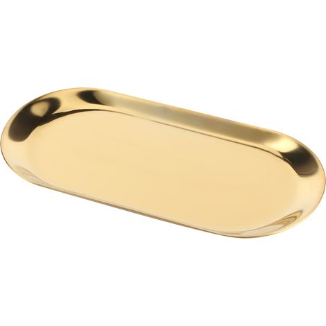 5-teiliges ovales Edelstahl-Tablett, Handtuchablage, Kosmetik- und Schmuckaufbewahrung, Geschirr- und Tellerorganizer, Gold (1/5)