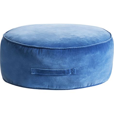 Ottoman Blue Velvet Pouffe Footstool Round Glam YULLE