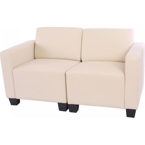 Sofá modular 2 plazas Lyon, polipiel, crema