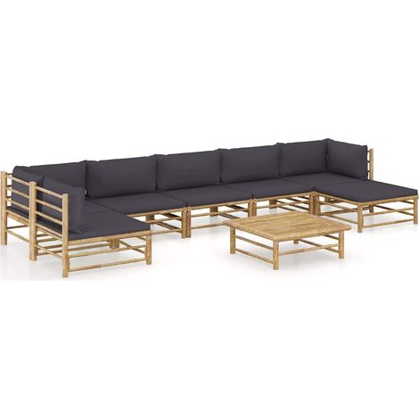 Salon de jardin 8 pcs Ensemble Table et Chaise de Jardin - avec coussins gris foncé Bambou BV752653 - BonneVie (1/5)