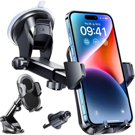Support de téléphone de voiture réglable rotatif à 360° pour tableau de bord/pare-brise/grille d'aération [ventouse puissante], support de téléphone pour iPhone 16/15/14, Samsung, etc (1/5)