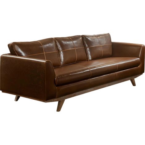 Vente-Unique – Canapé droit 3 places en croûte de cuir vieilli – Confort mousse haute résilience – Longueur 213 cm – Marron (1/4)
