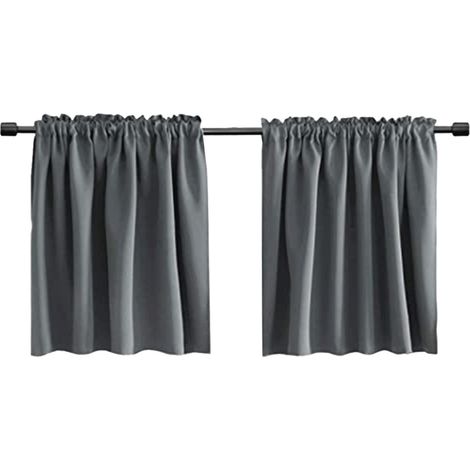 Rideau Tiers - Rideau à Poche pour Tringle - Occultant - 52 Pouces de Largeur x 18 Pouces de Hauteur - Gris - 2 Pièces